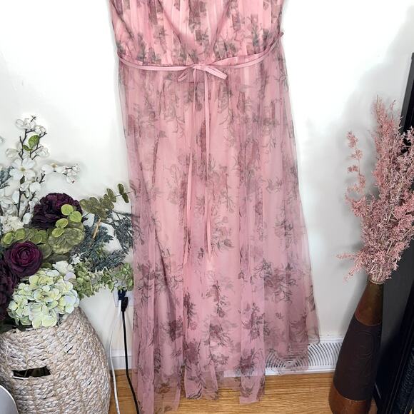MARCHESA NOTTE Enna Tulle Floral Draped Maxi Dress Fairycore Romantic Pink {T28} - Picture 4 of 8